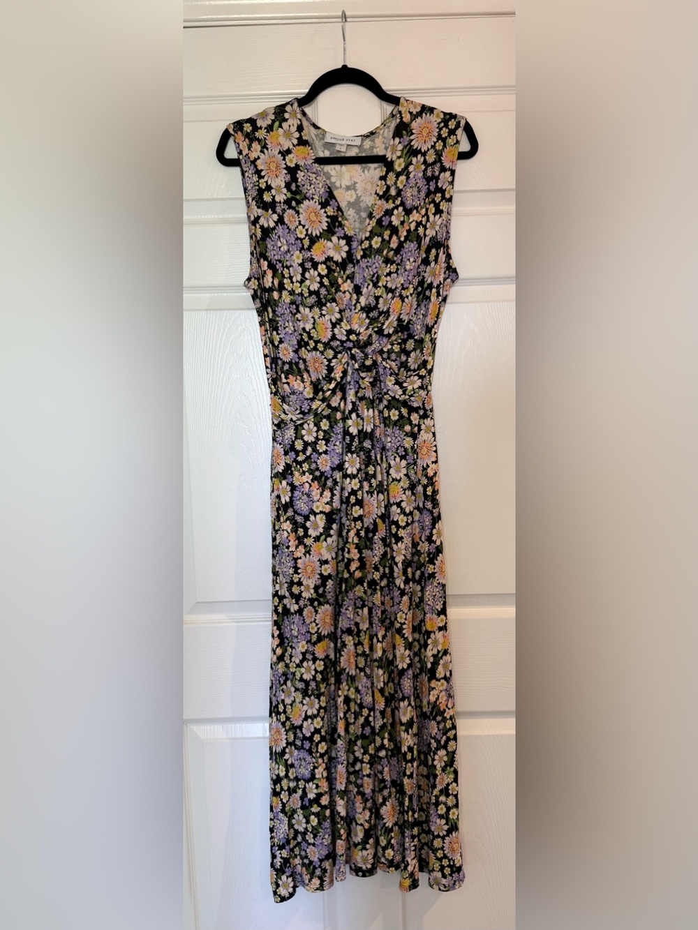 Amour Vert Black Maxi Dress with Lavender and Peach Floral Print